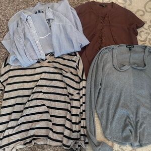 Express -Mixed Women’s Tops Bundle - Striped, Lace-Up, Button-Down, Ribbed Knit